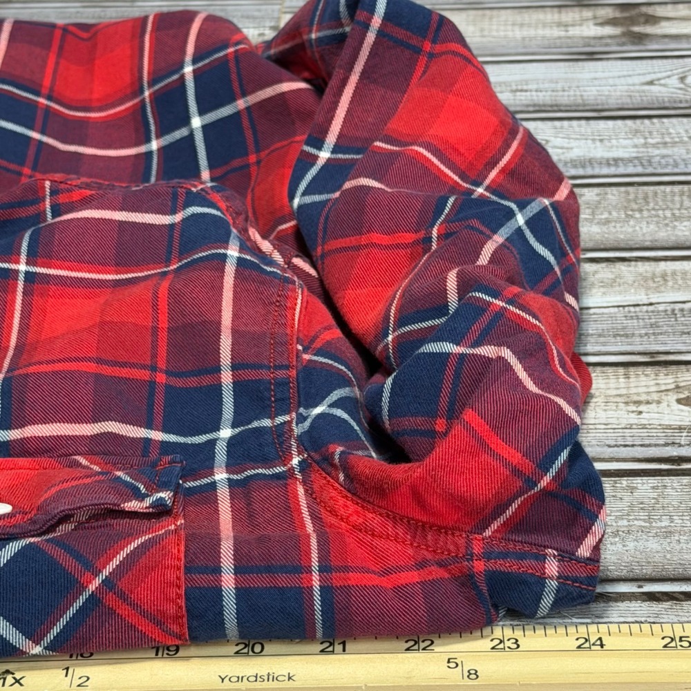 The North Face Button Up Shirt Womens Large Red Plaid Flannel Long Sleeve Pocket - Picture 5 of 6
